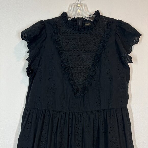 Black Dress Cottagecore Lace Ruffle Mini Eyelet Prairie Medium - Picture 4 of 10